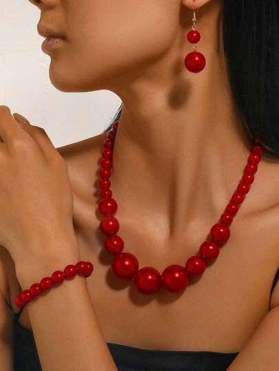 [Set di gioielli di perle per donne] Set di gioielli finti in perla da 4 pezzi - Collana, bracciale, orecchini da donna per uso quotidiano, feste e regali di San Valentino