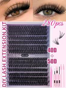 200/280 Clusters High Capacity DIY Individual Eyelash Extensions, 8-16mm D Curl Eyelash Extension Kit With Lash Tools, Glue And Sealant, Faux Mink Lashes, Natural Look And Lightweight, Reusable, Great Gift For Women