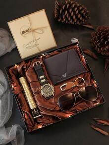 5 peças/7 peças Conjunto de Relógios Masculinos, Projetado para Homens, Moda Casual de Negócios, Relógios Masculinos Elegantes, Esportivos e Estilosos, Essenciais para Uso Diário, Adequados como Presentes para Ação de Graças, Aniversário, Compras - Preto - Visão 3