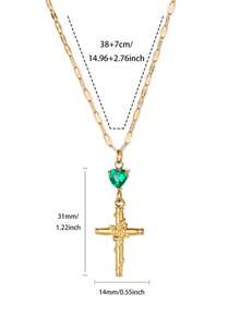 Cubic Zirconia Cross Pendant Necklace For Men 18K Gold Plated Stainless Steel Necklaces Vintage Goth Cross Charm Round Chain Beads Chain Lip Chain Jewelry Daily Wear Christmas Gifts