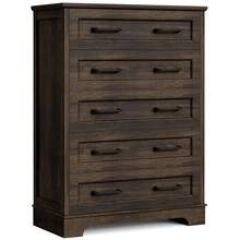 Furniwell Farmhouse 5 Drawer Dresser For Bedroom,  Tall Wood Dresser With Natural Texture, Large Drawers