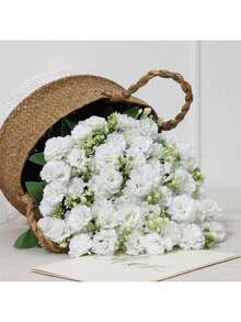 1/3 piezas Clavel artificial blanco Ramo de flores de plástico Regalos del Día de la Madre Decoración de fiesta de cumpleaños Canasta de flores de boda Flores que sostiene la novia Decoración del hogar Comedor Dormitorio Decoración del alféizar de la ventana Decoración de Año Nuevo Jardín al aire libre Inicio de la temporada escolar