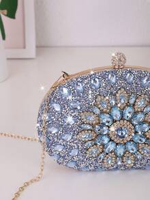One Pcs Gold Rhinestone Sunflower Evening Bag.Women's Clutch For Party, Club, Wedding. Valentine's Day Gift Love Holiday Date Rhinestone Women Luxury Clutch Evening Bag Wedding Crystal Ladies Cell Phone Pocket Purse Female Wallet For Party Quality Gift, Elegant Prom Bag - Màu xanh nhạt - Xem 7