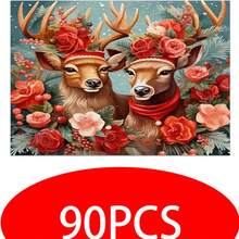 4 buc. Covorașe de masă dreptunghiulare din in, cu imprimeu de reni de Crăciun - Covorașe de masă țesute din in, pentru sufragerie, bucătărie, masă de cafea, decor pentru masă