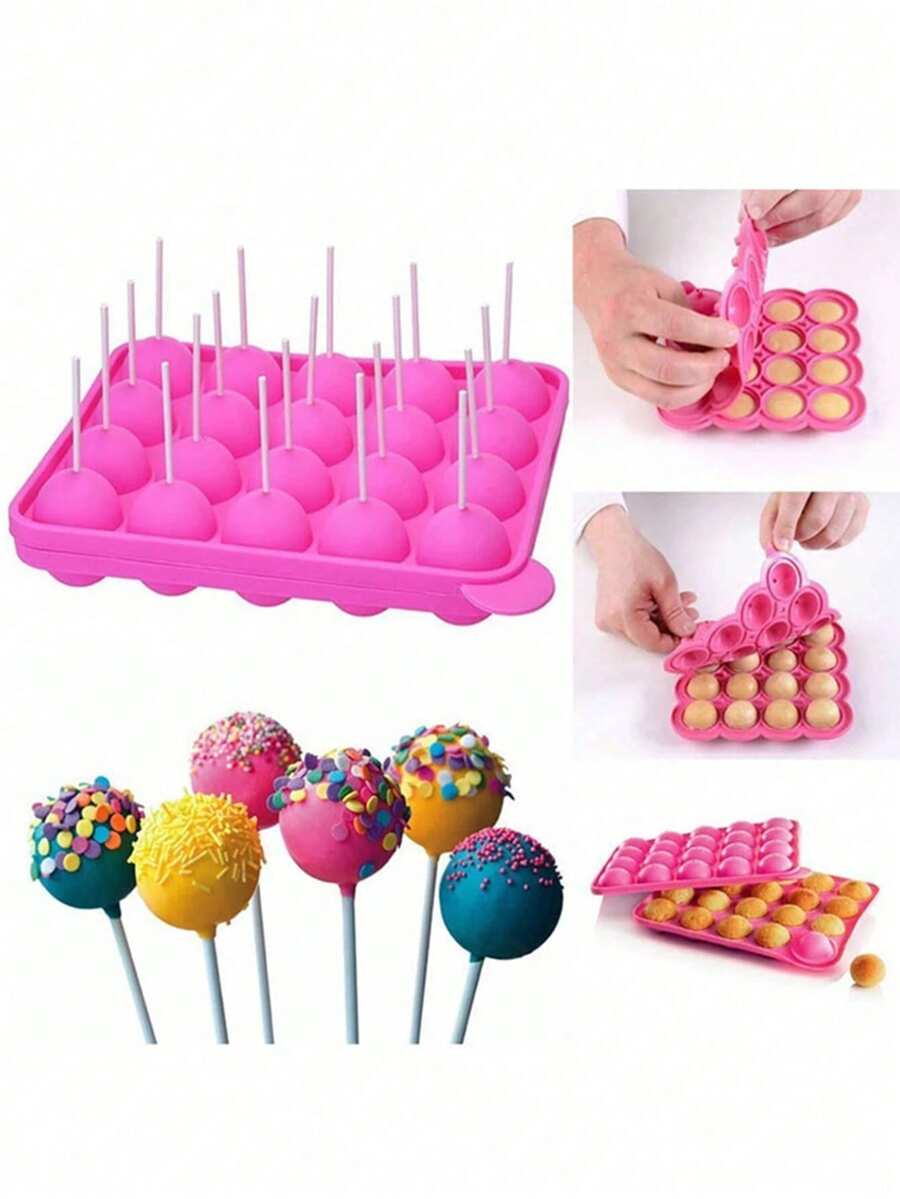 1pc 20-Cavity Silicone Lollipop Mold, Suitable For Making Cake Pops, Chocolates, Candies, Non-Stick, Oven/Dishwasher/Fridge , Baking Accessory, Kitchen Essential - Multicolor - View 1