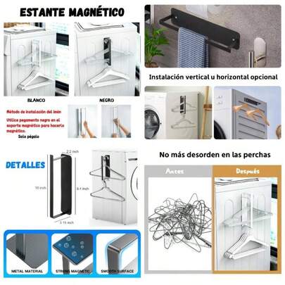 Estante para Lavadora, Organizador Magnetico Lavadora, Organizador de Perchas, Organizador de Ropa para Lavadora, Estante magntico de Almacenamiento, Almacenamiento de Perchas para RopaBlanco