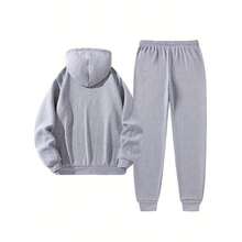 Men's Paris Letter Printed Hoodie And Drawstring Sweatpants Set - 黑色 - 查看 6