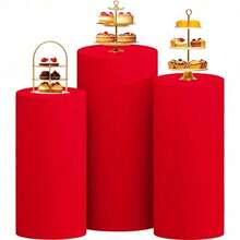 Cylinder Covers Set Of 3 Spandex Cylinder Pedestal Stand Covers Red Cylinder Cover Round Pedestal Cylinder Covers Multicolor Pedestal Cover For Wedding Party Ceremony DecorationKF - 紅色 - 查看 1