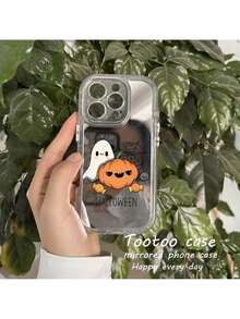 落下防止ソフトエッジハードシェルミラー付きのメイクアップ用スマホケース。衝撃保護のためのフルカバー、パンプキンゴーストデザイン、カメラリングの正確な穴保護、快適な独立した電気镀金ボタン。 16 Pro Max/15 Plus/14/13/12/11/16Eに対応。 - ミックスカラー1 - チェックする 8