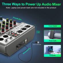 5-Channel Professional Audio Mixer - USB & Bluetooth DJ Sound Board With 48V Phantom Power, Voice Effects, For Live Streaming, Podcasting, Home Recording - 黑色 - 查看 7