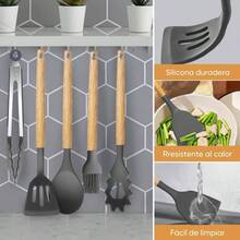 Juego de Cocina 19 Piezas Incluye 6 Cuchillos y Juego de Cucharas - Accesorios para Cocinar y Hornear Grisu200B - Gris - Ver 7