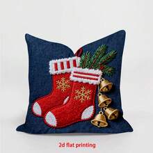 1pc/4pcs Christmas Santa Claus & Christmas Tree Pattern Cushion Cover, Modern Polyester Flat Printing 45cm*45cm Home Decor Sofa Pillow Sham