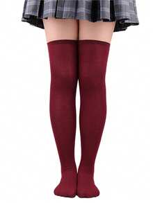 1 đôi tất dài qua đầu gối màu trơn cho nữ, phong cách sinh viên gợi cảm, thoải mái khi mặc hàng ngày, phù hợp cho học sinh, biểu diễn, JK, Y2K, tất ấm áp - Nhiều màu - Xem 5