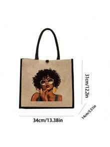 两件套轻便手提袋及配套化妆包 - 防水易清洁面料，多口袋设计，适合购物、旅行、海滩、教师节礼物，女士亚麻大容量手提袋。这款便携休闲收纳手提袋设计新颖，容量大，是理想的购物袋之选。 - 彩色 - 查看 10