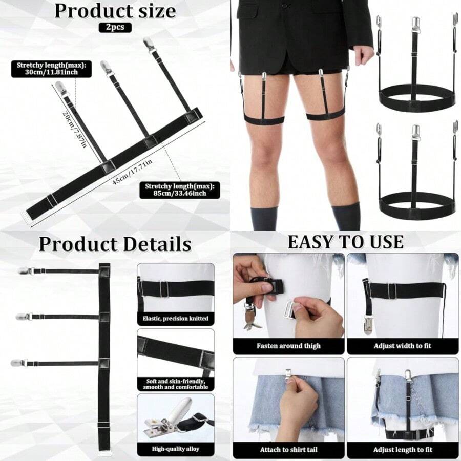 YYC 2 Pcs Men's Shirt Stays Adjustable Holder Straps For Men Black Shirt Holders For Tucking Men's Suspenders For Shirts Stays Garter And Holder For Securing Shirts Position - As Pic - View 1
