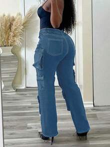 Women's Jeans, Y2K Style Women's Cargo Pants, Loose Casual Jeans, Straight-Leg Jeans, Suitable For All Seasons, Multiple Pocket Designs, Perfect For Going Out, Cocktail Parties, Parties, Christmas, Nightclubs, Banquets, Film Festivals, Cinemas, Balls, Cocktail Parties, Bars, Weddings, Graduation Ceremonies, Homeships, Birthday Parties, Rebellious Girls, Festival-Themed Parties, Going Out Outfits Streetwear, Fashion Shows, Dates, Going Out To Work, Country-Style Women's Wear, The Best Women Going Out, Ladies' Vacation Clothing, Pantalón Jean Mujer,Women Clothes,Jeans Para Mujer,Pantalones De Mujer Jean,Ropa De Mujer,Tall Jeans Women,Y2k Clothes,Going Out Outfits,Holiday Outfits For Women,Vacation Outfits Women,Club Outfits For Women,New Years Outfit Women,Holiday Outfits For Women - 藍色 - 查看 3