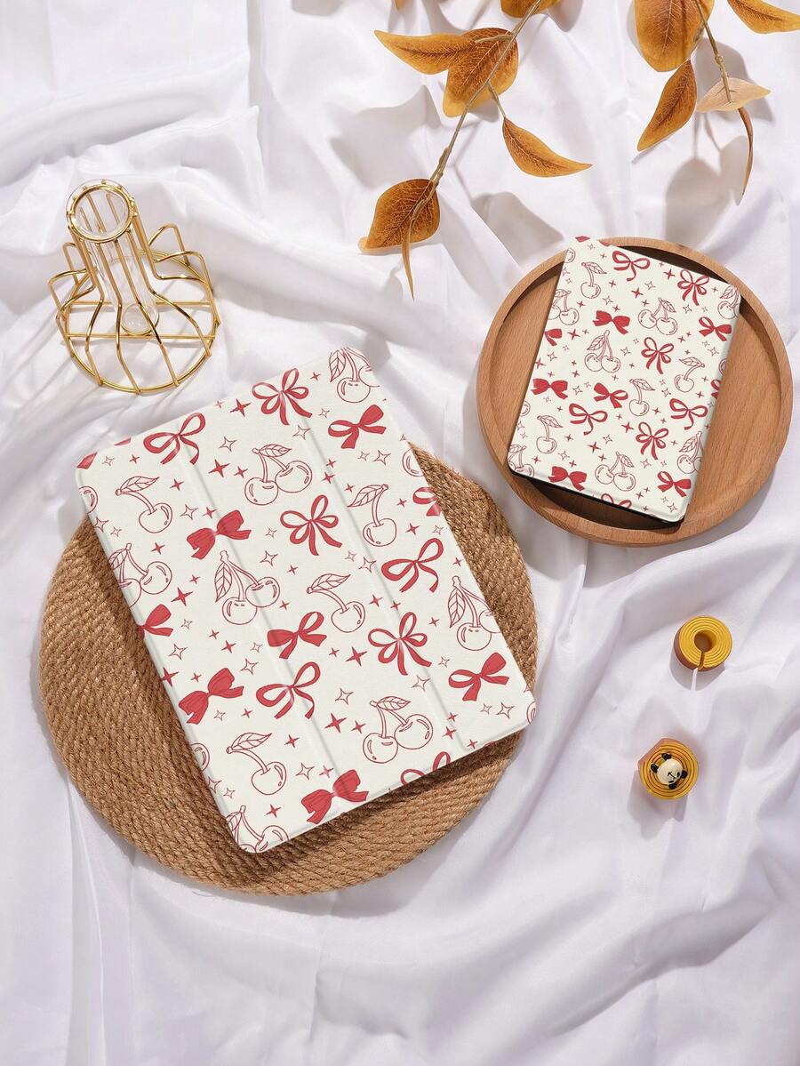 Kingsung 樱花蝴蝶结图案平板电脑保护套，兼容 iPad 9.7/10.2/10.5/10.9/12.9/Pro 11（第十代）、Galaxy Tab S6 Lite 10.4 英寸、Kindle Paperwhite 第十二代（2024 年款）、Kindle 第十一代（2022 年款），克拉拉色，柔软防震保护，智能支架/自动唤醒/睡眠功能