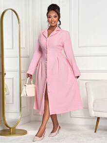 BIUBIU Women's Plus Size Elegant Office Commuting Tweed Pearl Button Decoration Apricot Waist Cinched Double Breasted Long Sleeved Suit Dress; Autumn Women's Clothing; Women's Office Attire; Women's Long Coat, Autumn And Winter Clothing/Fashionable Casual Home And Outdoor Clothing/Autumn Wedding Guest Dress/Business Casual Women/Women's Office Clothing/
