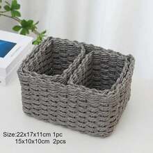 Cesta de almacenamiento de cuerda de papel redonda suave tejida de paja hecha a mano, para organizar contenedores de almacenamiento decorativos, caja de almacenamiento de oficina, 1/3 Uds. - Negro - Ver 9