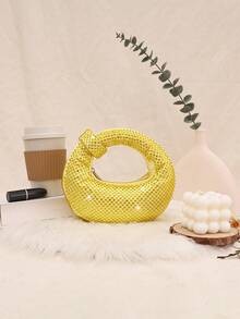 Elegant Women's Sparkling Crescent Moon Clutch Bag, Rhinestone Embellished Party Bag, Abacus Bag, Slouchy Luxury Crystal Handbag, Glitter Bag, Small Banquet Bag, Interesting Gift For Women, Birthday Gift - Yellow - View 4