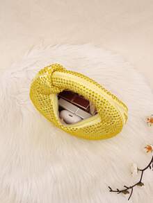 Elegant Women's Sparkling Crescent Moon Clutch Bag, Rhinestone Embellished Party Bag, Abacus Bag, Slouchy Luxury Crystal Handbag, Glitter Bag, Small Banquet Bag, Interesting Gift For Women, Birthday Gift - Yellow - View 6