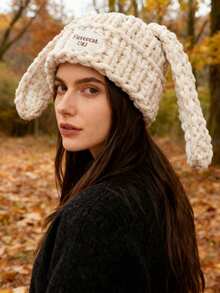 1 pezzo Cappello lavorato a maglia spesso con orecchie da coniglio carino per donna, cappello con paraorecchie fatto a mano, leggero e pratico per passeggiate all'aperto, shopping, vacanze e uso quotidiano, autunno/inverno