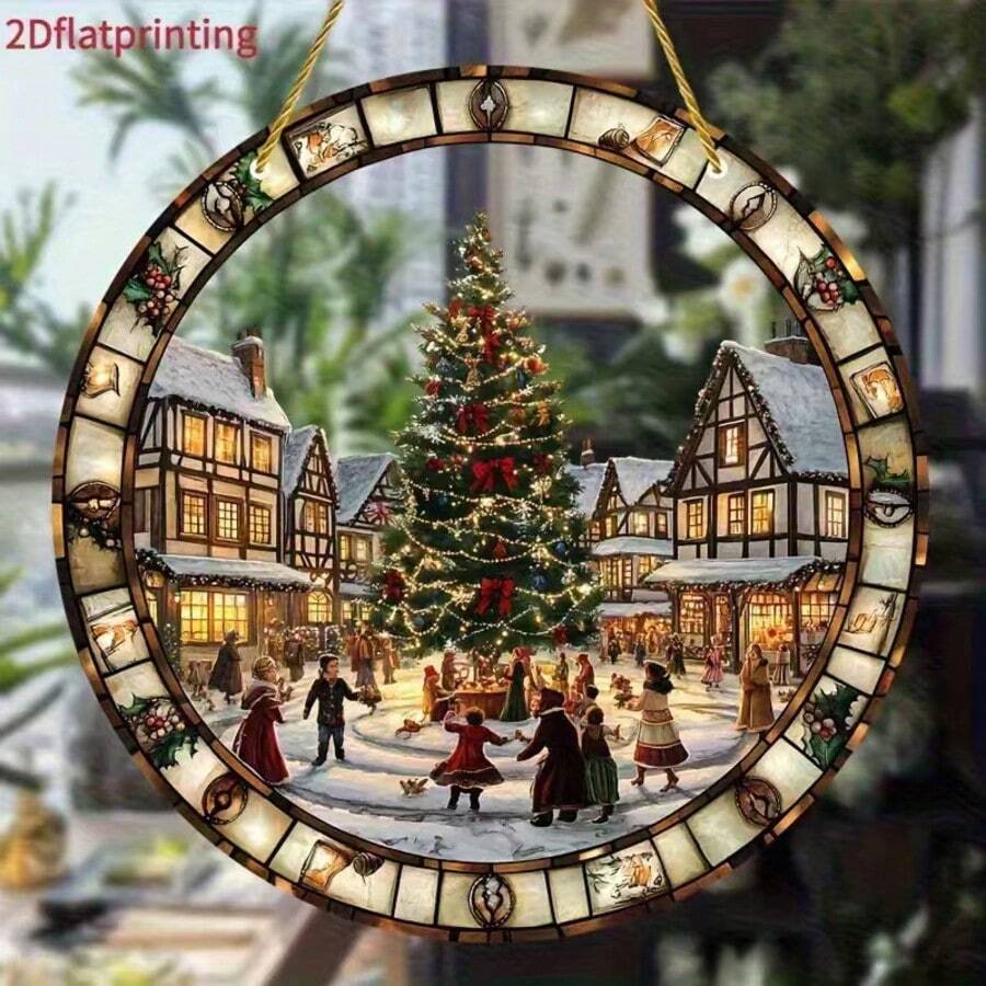 Suncatcher de pueblo navideño - 20cm X 20cm Decoración de pared de acrílico, perfecta para temas navideños y de invierno, regalo ideal para mujeres, hombres, mejores amigos - Decoración versátil para el hogar y la oficina