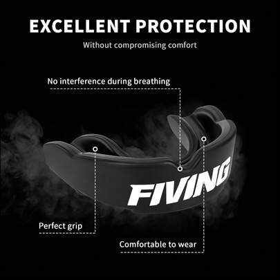 1pc FIVING Professional Boxing Mouthguard, Unisex For Adults & Kids, Black Stylish Dental Guard, MMA/Muay Thai Teeth Protector, Self-Trimming & Customizable, Sports Mouthpiece For Football, Basketball, Soccer