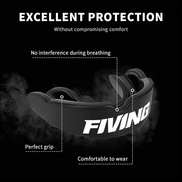 1 pieza Protector bucal profesional de boxeo FIVING, unisex para adultos y niños, protector dental de estilo negro, protector de dientes para MMA/Muay Thai, autoadaptable y personalizable, protector bucal deportivo para fútbol, baloncesto, fútbol