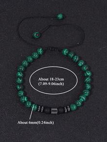 1 pieza Pulsera ajustable con cuentas de malaquita de 6 mm, pulsera de hematita y ónix mate, estilo bohemio, joyería de alma, regalo unisex para amigos y parejas