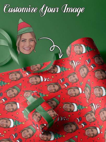 Your Face With Hat Gift Wrap, Funny Custom Photo Christmas, Custom Face Gift Wrapping Paper, Various Colors, Pet Birthday Wrapping Paper, Birthday Decorations, Anniversary, Wedding Decorations, Christmas Events And Party Supplies, Holiday Packaging, Event Supplies, Funny Design, Creative Packaging, Smooth Surface, High Quality Printing, Personalized Gift Wrapping