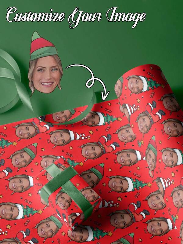 Your Face With Hat Gift Wrap, Funny Custom Photo Christmas, Custom Face Gift Wrapping Paper, Various Colors, Pet Birthday Wrapping Paper, Birthday Decorations, Anniversary, Wedding Decorations, Christmas Events And Party Supplies, Holiday Packaging, Event Supplies, Funny Design, Creative Packaging, Smooth Surface, High Quality Printing, Personalized Gift Wrapping