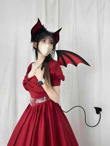 3 件套万圣节派对服装道具、角色扮演大会舞台表演直播配件、顽皮小蝙蝠耳朵头带和翅膀装饰套装