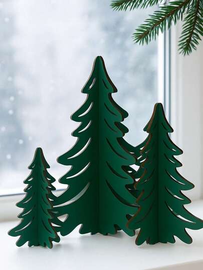 2 peças de enfeites decorativos de mesa para árvore de Natal verde, design oco, decoração de árvore de Natal para feriados de inverno, decoração de casa de Natal, adequado para casa, sala de estar, quarto, escritório, decoração de festa.