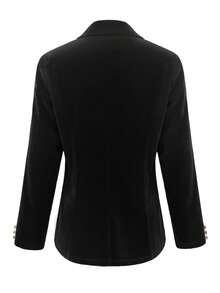 Women's Elegant Commuter Velvet Double-Breasted Long Sleeve Blazer, Autumn/Winter - Black - View 2