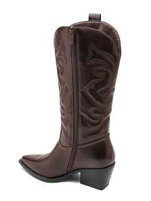 Bottes western and tige haute avec coutures Decoratives and bout pointu، أسلوب أنيق ومريح في الحياة اليومية. - براون 5677 - مشاهدة 3