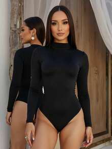 CACHARREL Suplex Bodysuit Second Skin Long Sleeve High Neck - 黑色 - 查看 4