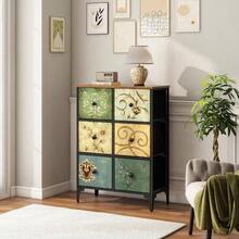 Cmoda con 6 cajones de Tela, Cmoda para Dormitorio, Mueble de Almacenamiento, Muebles de Dormitorio, cajonera para Cocina, Oficina, Pasillo, Mueble para TV con cajones, Estilo rstico