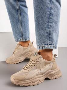 Women's Soft Bottom Thick Sole Sneakers - Casual Sports Style - Spring & Autumn - Khaki - View 2