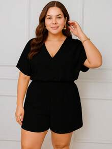 Elegant Casual Romper With Tie Back – Comfort And Style In One Piece - Black - View 1