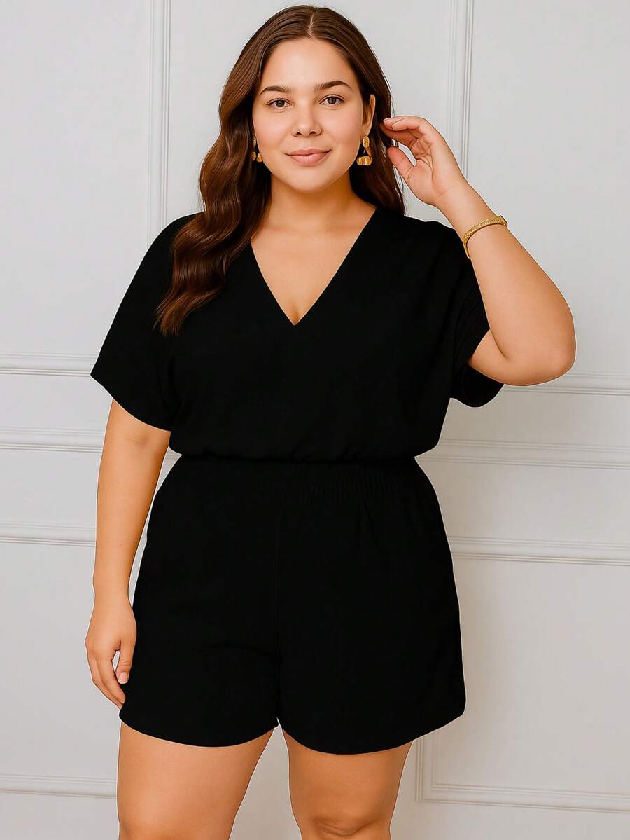Elegant Casual Romper With Tie Back – Comfort And Style In One Piece - Black - View 1