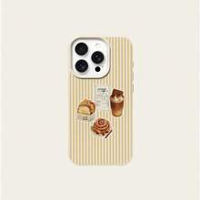 1pc Retro Elegant Dessert Yellow Striped Pattern TPU Phone Case Compatible With IPhone/ Smartphones, International Version,  Not The Domestic Version - White - View 5