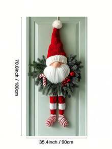 1 Festive Christmas Dwarf Door Decoration Banner, Polyester Door Wreath With Red Striped Base, No Need For Electricity, Festive Wall Decoration - Multicolor - View 3
