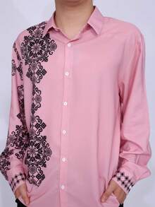 Camisa casual de manga larga para hombre, estampado único - Multicolor - Ver 2