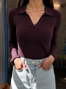 Livesso Fall/Winter Solid Color Casual Business Style Turtleneck Fitted Sweater,Long Sleeve Tops - Burgundy - View 8