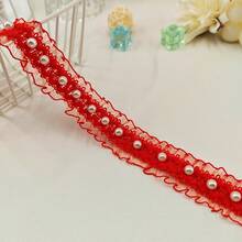 1pc Ruffled Elastic Pearl Lace Trim, DIY Fabric Arts Clothing, Skirt Hem, Home Textile, Apparel Sewing Accessory - Multicolor - View 18