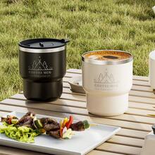 1 pieza Taza de café de acero inoxidable 304 de 400ML con tapa, vaso aislado de doble capa, vaso de bebida de gran capacidad de pared doble portátil, taza termo, taza reutilizable resistente al frío y al calor para té, leche, café, recipiente duradero para bebidas, adecuado para estudiantes y adultos en la escuela, oficina, campamento al aire libre, picnic, viaje