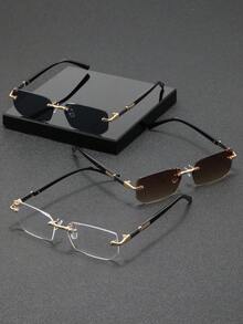 3pcs Unisex Rectangular Frameless Chic Metal Fashion Glasses, High-End Eyeglasses Suitable For International Fashion Week, Daily Life, Social Events, Business, Commuting And Travel - Multicolor - View 1