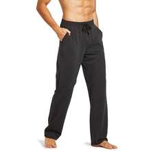 Baleaf Men's Sweatpants Casual Lounge Cotton Pajama Yoga Pants Open Bottom Straight Leg Male Sweat Pants With Pockets{"Size_name":"Small","Color_name":"A-Charcoal"} - A-木炭 - 查看 4