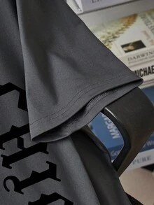 Camiseta Hombre Manga Corta Cuello Redondo Estampado Letras Casual Verano Camisetas Vintage Transpirable Ligera Moda Urbana 2023 - Gris plomo - Ver 3